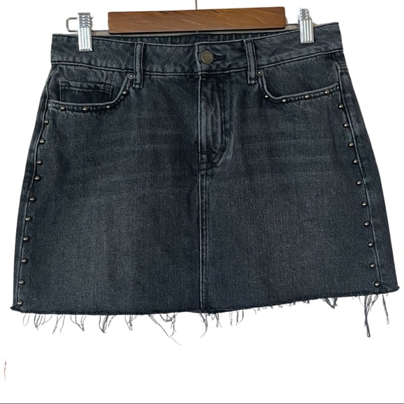 ALLSAINTS Black Raw Hem Studded Denim Mini Skirt Size US 6 - Picture 3 of 7
